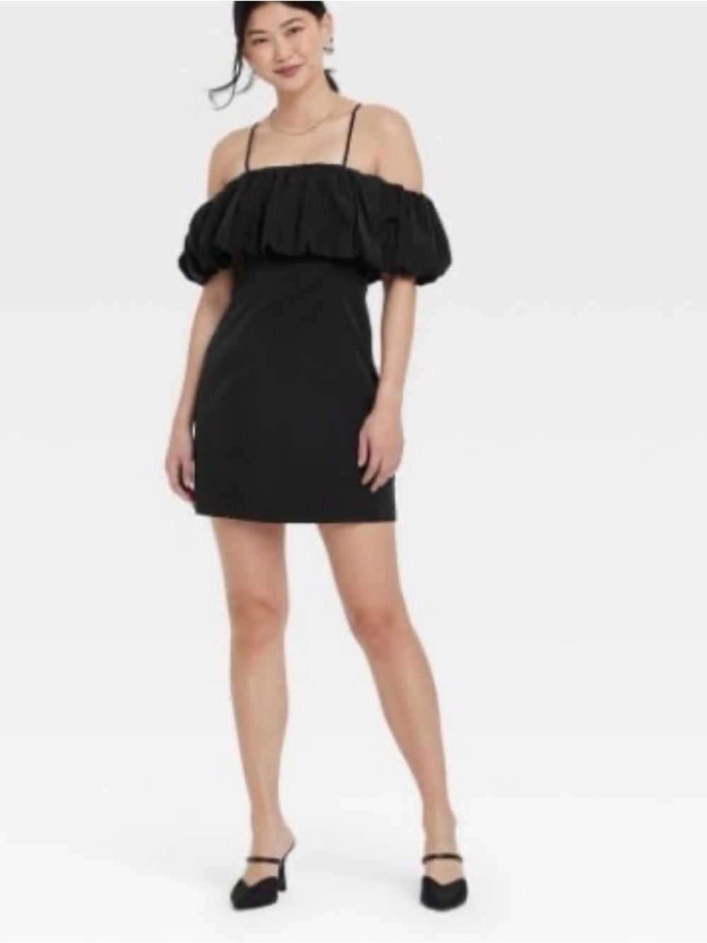 Women's Ruffle Mini a-Line Dress - a New Day™ Black Off Shoulder Size 10